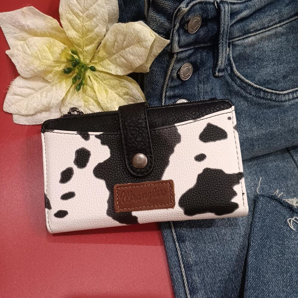 Wrangler Wallet for Women Cow Print Bifold small, Black